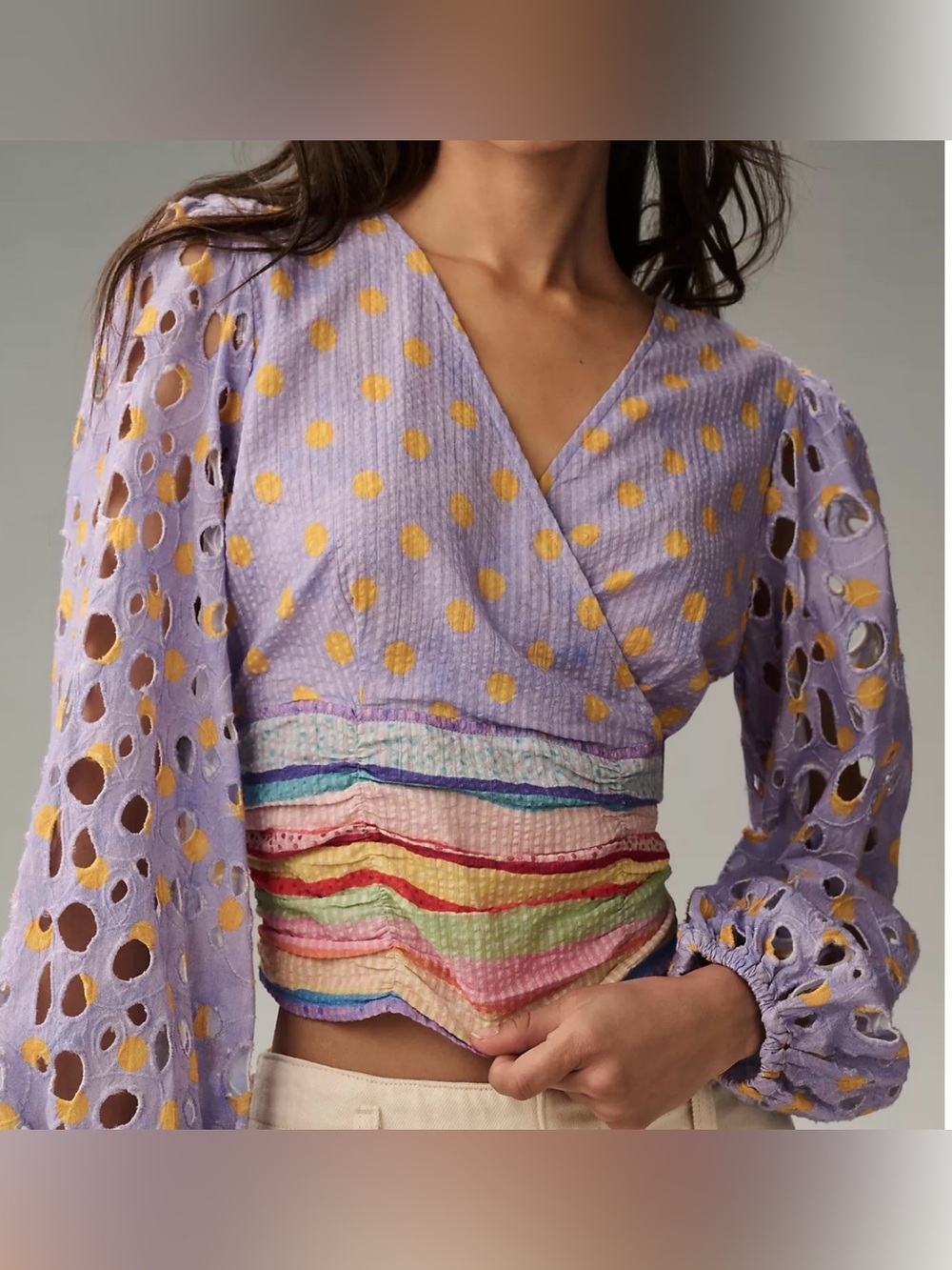 Anthropologie Conditions Apply Ernesta Wrap Eyelet Puff Sleeve Top- S